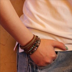 Genuine Stone and Leather 3-Wrap Bohemian Bracelet